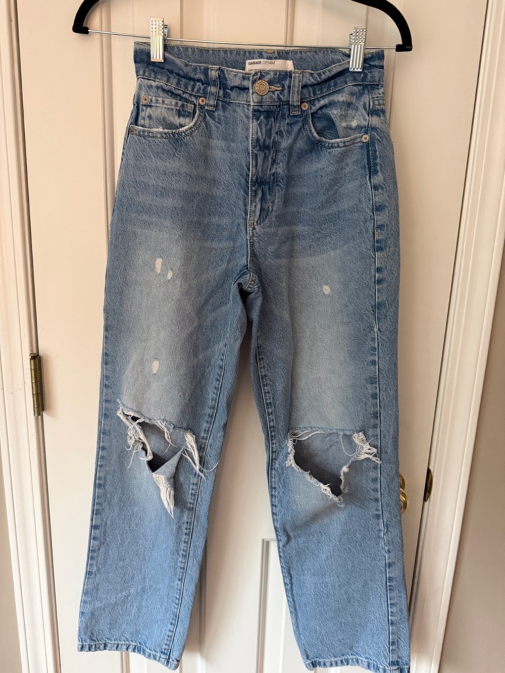 Garage Light Blue Distressed Straight-Leg Jeans